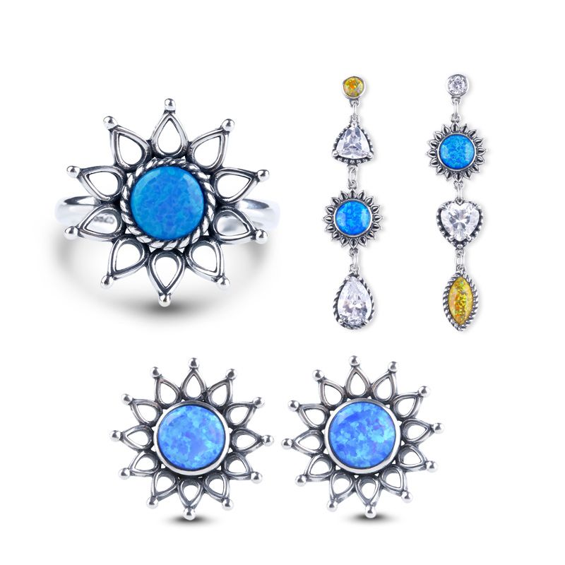 Sunflower Opal Sterling Silver Jewelry Set