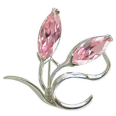 Pink Swarovski Crystal Flower Leaf Brooch