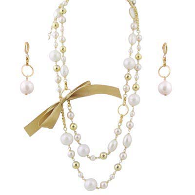 Imitated Pearl Beads Bow Knot Jewelry Set