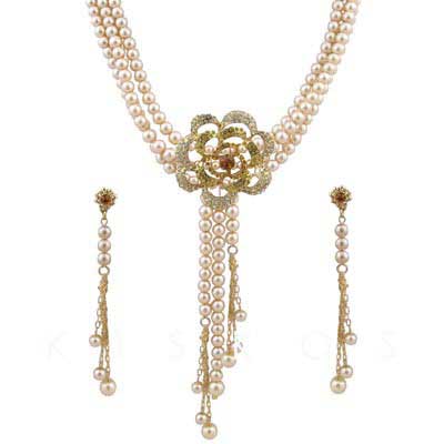 Imitated Pearl Pendant Rose Party Jewelry Set
