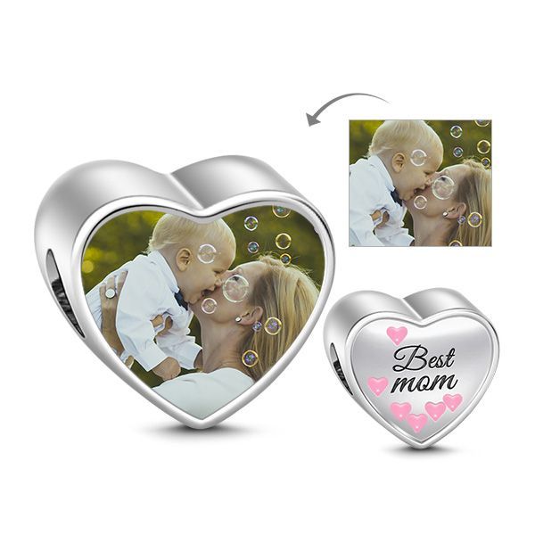Best Mom Photo Charm Sterling Silver
