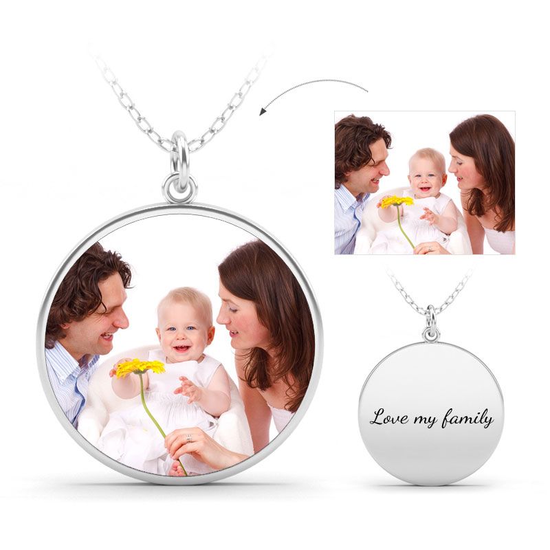 Engraved Family Personalized Sterling Silver Photo Necklace