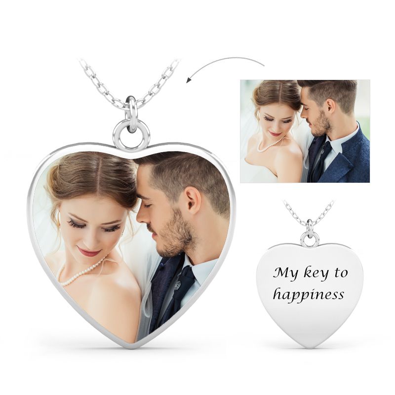 Heart Engraved Personalized Sterling Silver Photo Necklace