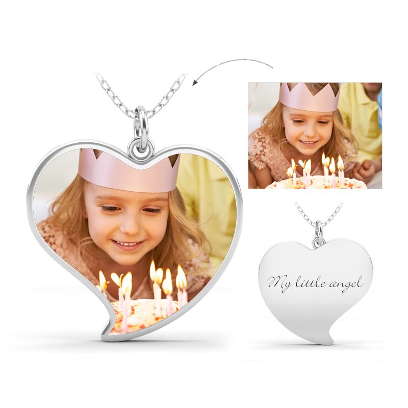 Unique Heart Engraved Personalized Sterling Silver Photo Necklac