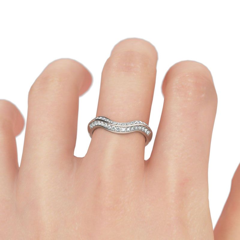 Curved Round Cut Sterling Silver Women's Band