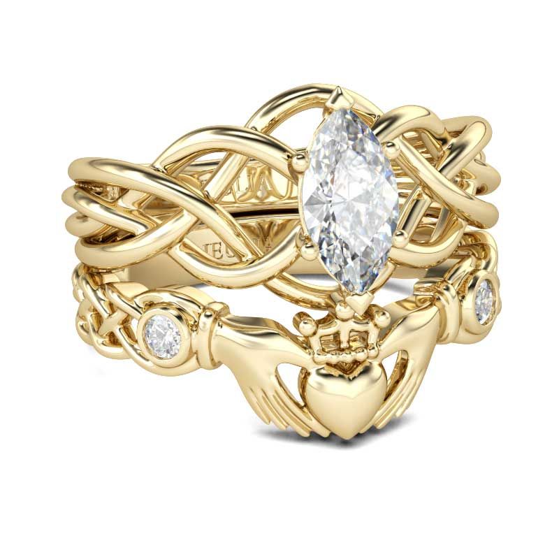 Intertwined Claddagh Sterling Silver Ring Set
