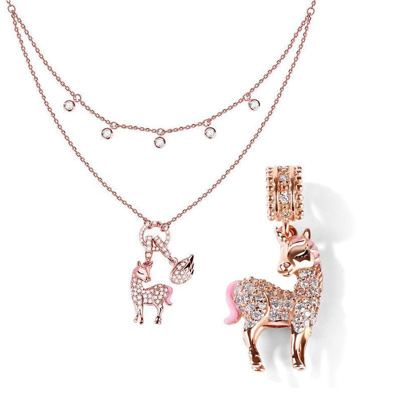 Rose Gold Tone Unicorn Sterling Silver Jewelry Set