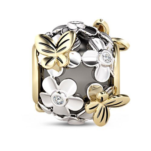 Butterfly and Flower Charm Sterling Silver
